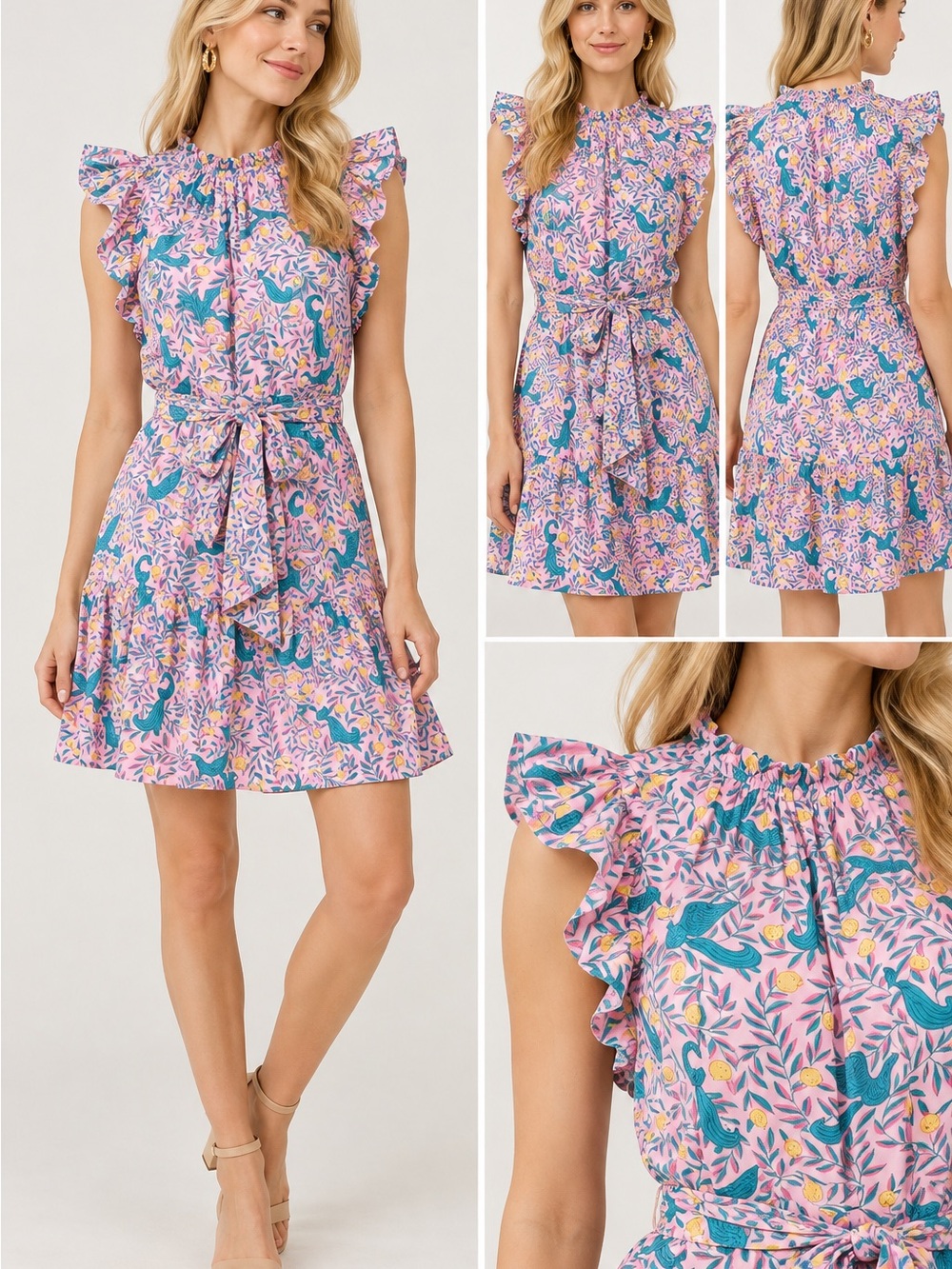 Banjanan Floral Print Mini Dress, Pink yellow & blue, Size XS 100% Cotton - Picture 2 of 13